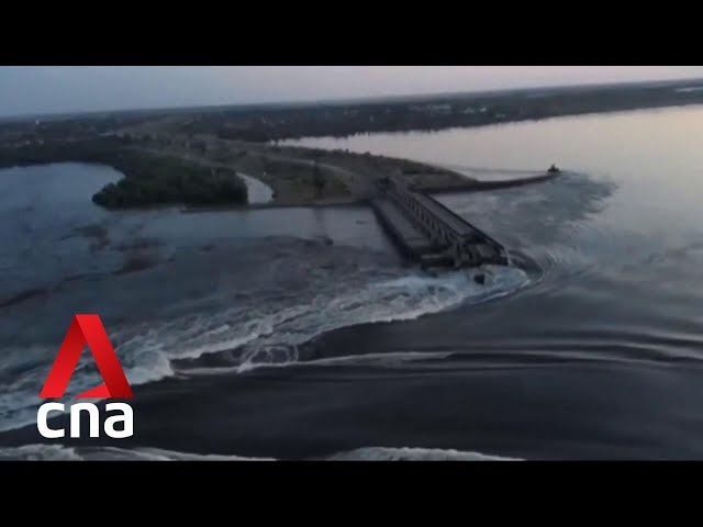 Water surges through damaged Kakhovka dam in southern Ukraine