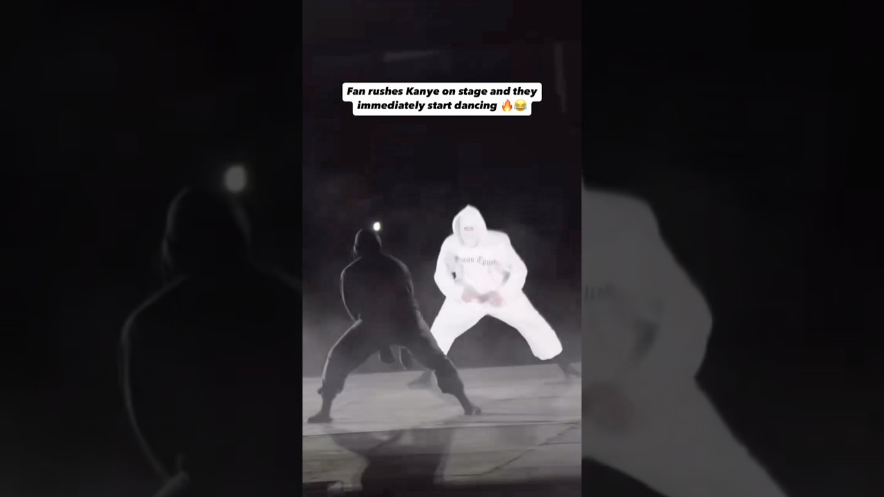 Fan rushes Kanye West on stage and they immediately start dancing💀😭 #kanyewest #rap #hiphop