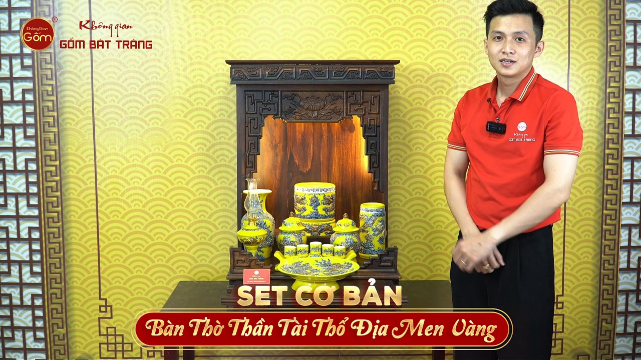 Bộ Đồ Thờ Thần Tài Thổ Địa (Cơ Bản 9 Món) Men Vàng