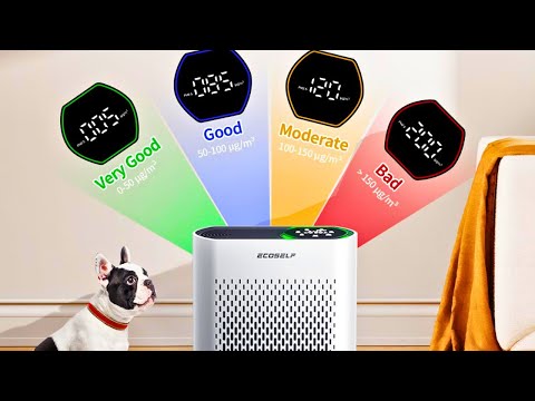 ECOSELF Air Purifiers for Bedroom, Air Purifiers for Bedroom 360° Air Intake with Smart Auto Mode, HEPA Air Purifier, Air Cleaner for Smoke video review thumbnail