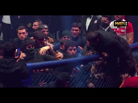 A brawl at one of the MMA fights. Mineev vs. Ismailov. The whole crowd flew into the ring