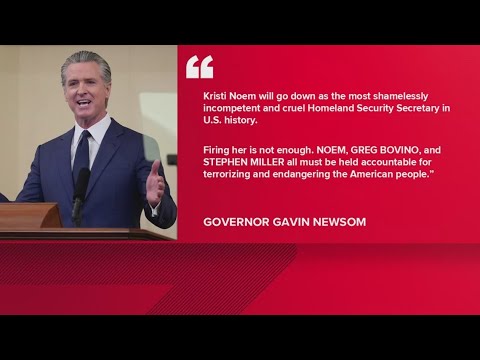 Gov. Gavin Newsom reacts after Trump fires Homeland Security Secretary Kristi Noem