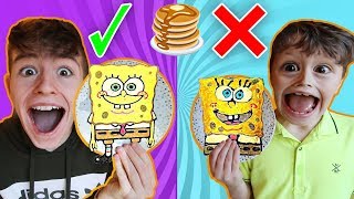 PANCAKE ART CHALLENGE with LITTLE BROTHER!!! Learn How To Make Emojis Out of DIY Pancake! 🥞
