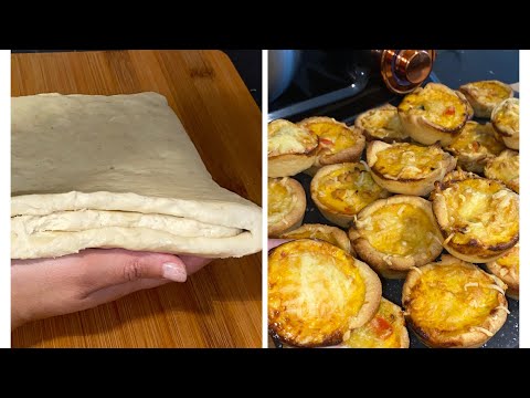 Mini chicken quiches with homemade puff pastry