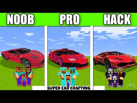 Minecraft Battle : Super Car Family CRAFTING CHALLENGE - NOOB vs PRO vs HACKER Minecraft Animation