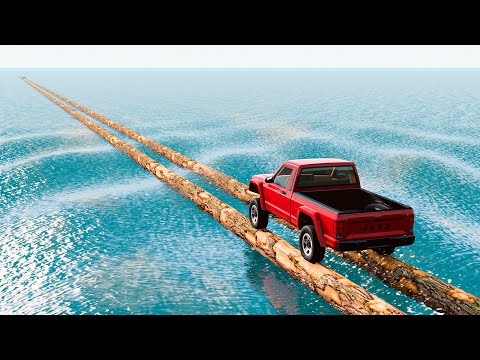 Impossible Log Wave Bridge Crossing Cars Vs Deep Water - BeamNG.Drive