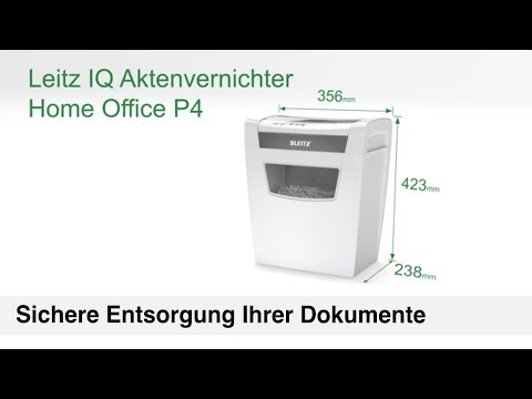 Artikelvideo 1 für AKTION: LEITZ IQ Home Office Aktenvernichter mit Partikelschnitt P-4, 4 x 28 mm, bis 10 Blatt, weiß, Artikelnummer 818118