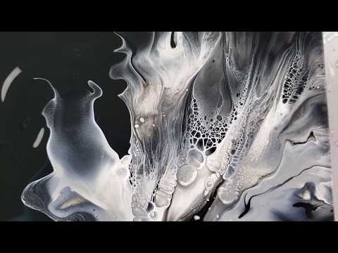 25. Silver, White, and Black Dutch Pour Technique - Acrylic Pouring - Fluid Art