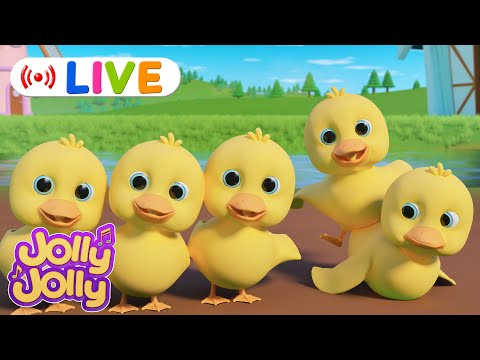 Live🔴Funny Five Little Ducks, Three Little Kittens + More | Jolly Jolly & Animals - Best Kids Songs!