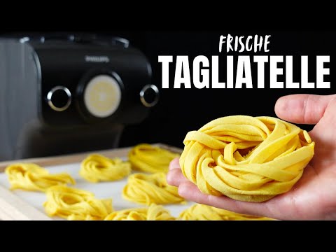 Fresh tagliatelle from the pasta maker
