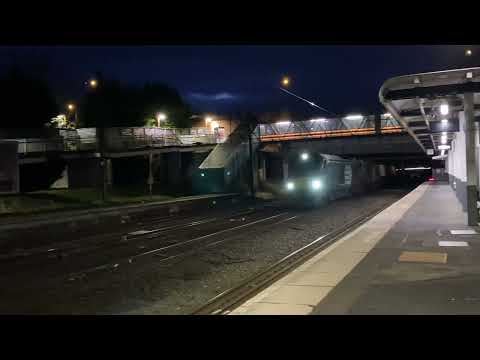 Nuclear flask Class 68 passes longbridge at speed.