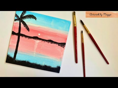 Dreamy Pink Sunset Landscape Painting / Easy Acrylic painting Tutorial for Beginners