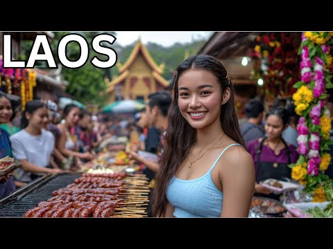 🇱🇦🤯🔥 CHEAP & EXOTIC STREET FOOD! 😱 THIS IS REAL LIFE IN LAOS  | MARKET WALK AT DAWN, 4K HDR