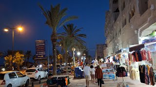 4k night walk through Yasmine Hammamet Tunisia جولة ليلية وسط مدينة ياسمين الحما