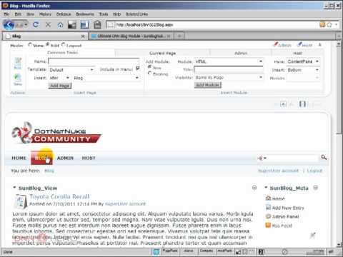 DotNetNuke Tutorial - SunBlogNuke Review - A Blog Module for DNN part 2 of 3 - Video #245