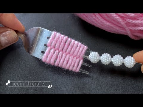Super Easy Woolen Flower Craft Ideas with Fork | Hand Embroidery Amazing Trick | Wool Flower Design