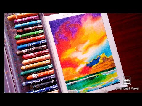 Beautiful scenery drawing, Sunset scenery drawing,easy oil pastel drawing for beginners