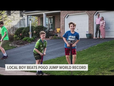 Local boy smashes world record for pogo stick jumps