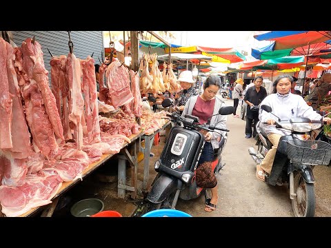 Cambodian People's Real Life In Market - Vendors, Buyers Daily Activities & Food Market Scenes