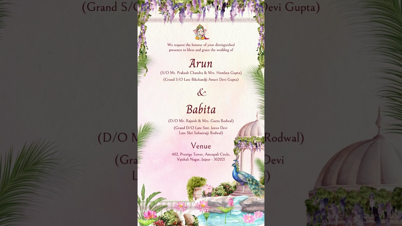 Pastel Pink Floral Wedding Invitation