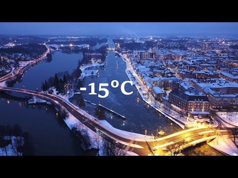 Beautiful City of Sweden in Winter -15C | Trollhättan 4K Video
