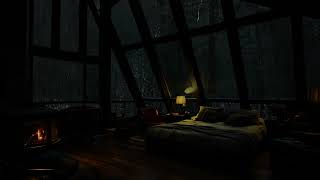 Attic Stormy Night in Forest 🌧️ Thunderstorms with Fireplace Cracklings for Deep Sleep