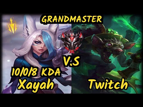 XAYAH vs TWITCH - 10/0/8 KDA BOTTOM ADC GAMEPLAY - EUW Ranked GRANDMASTER