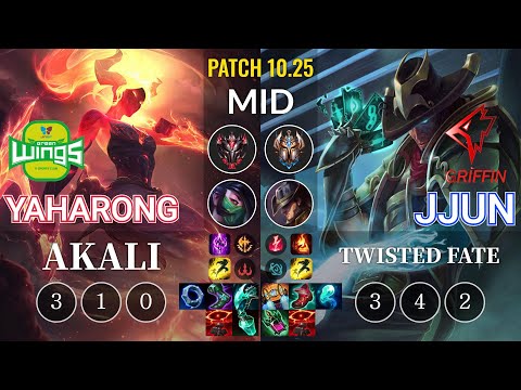 JAG Yaharong Akali vs GRF jjun Twisted Fate Mid - KR Patch 10.25