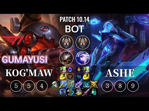 T1 Gumayusi Kog'Maw vs Ashe Bot - KR Patch 10.14