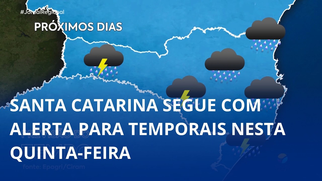 Santa Catarina segue com alerta para temporais nesta quinta-feira