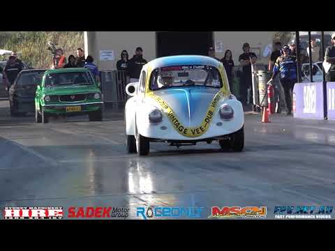 DRAG RACING CRASH VW BEETLE SLAMS INTO THE WALL IN THE DEEP END