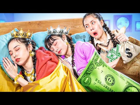 Poor Girl Pretends To Be Rich To Join Sleepover Party! Poor Baby Doll Snuck Into A Sleepover Party