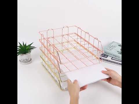 Oddpod gold stackable a4 metal paper tray, for office