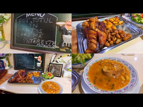 Meniu de 5 stele de la Bunica,Cap de porc la cuptor cu cartofi noi și Ciorbă de fasole cu afumătură