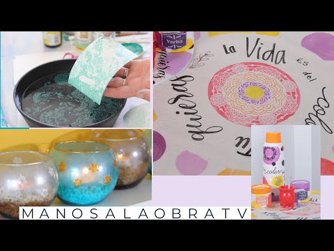 Manos a la Obra 2021 Programa 46 Estampado sobre tela Sellos  Fanales de vidrio decorados Marbling