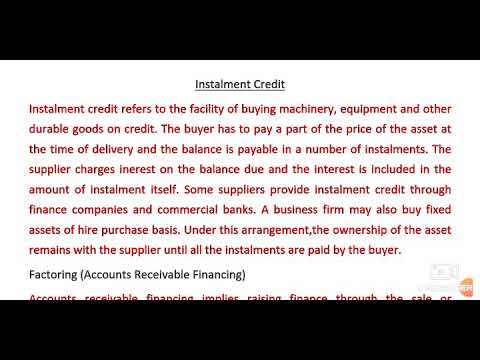 Instalment credit and Factoring