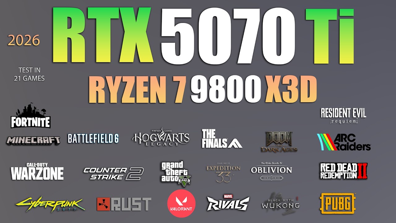 Miniatura wideo: RTX 5070 Ti + Ryzen 7 9800X3D: 21 Games Tested