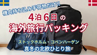 【海外旅行パッキング】機内持ち込み手荷物だけ!4泊6日真冬の北欧ひとり旅の荷物紹介。ANAストックホルム直行便初便で行くストックホルム・コペンハーゲンひとり旅。