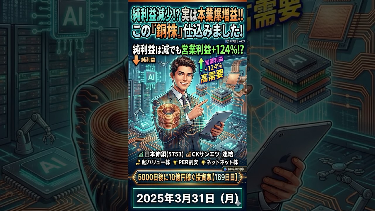 株式市場は暴落中だけど久しぶりに株買っていったぞー！AI・半導体需要で銅の価値が爆上がり中！[169日目]