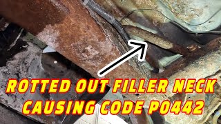 CUSTOMER STATES I SMELL GAS! ROTTED GAS FILLER NECK LEAKING GAS VAPORS! GM FILLER NECK REPLACEMENT
