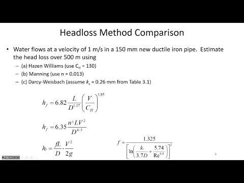 Comparing Manning, Hazen-Williams, and Darcy-Weisbach; Pumps and Pipe Sizing - Class 6 (23 Jan 2023)