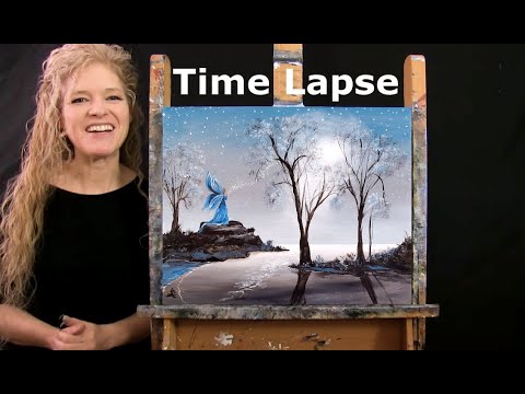 TIME LAPSE - Learn How to Paint MYSTICAL WINTER FAIRY with Acrylic - Landscape Step by Step Tutorial