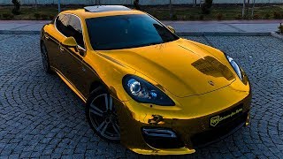 Porsche Panamera GTS  GOLD CHROME WRAP Music Clip 