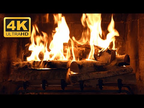 Birchwood Fireplace 4K | 9 HOURS of Crackling Fire Sounds with No Loop | Relaxing Ambience - 4K UHD