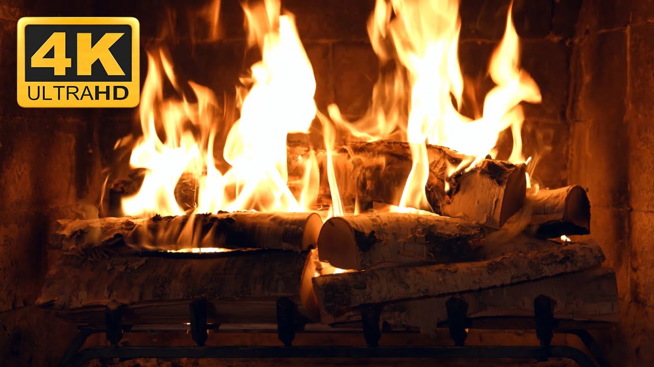 Birchwood Fireplace 4K | 9 HOURS of Crackling Fire Sounds with No Loop | Relaxing Ambience - 4K UHD