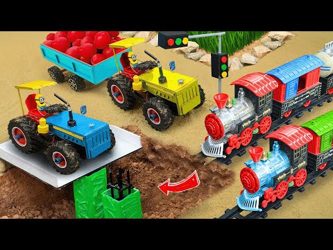 Diy tractor making bulldozer repair train railway | make roads to help farmers | DIY concrete mixer