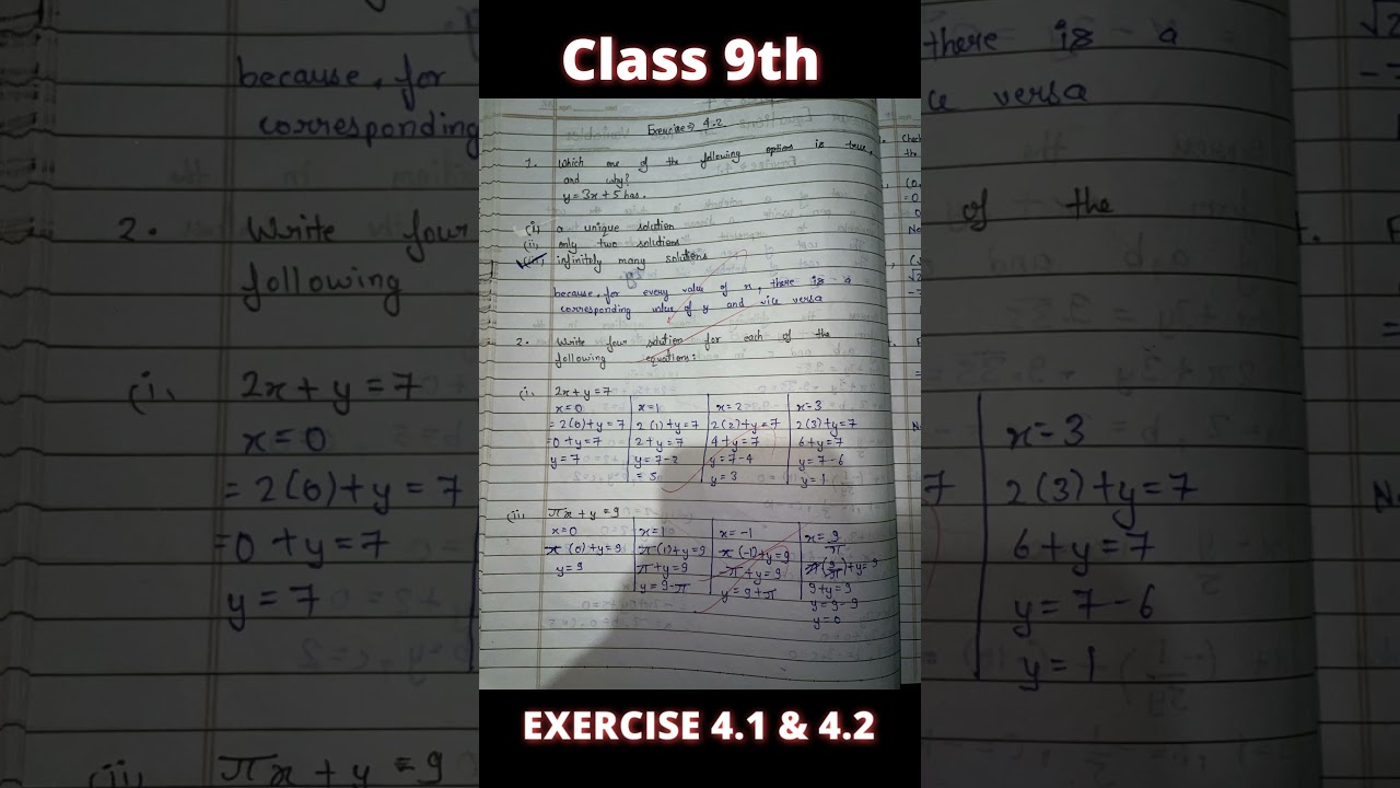 NCERT Class 9th chapter 4 Linear equations in two variables Exercise 4.1 and 4.2 solution #maths 💫✨