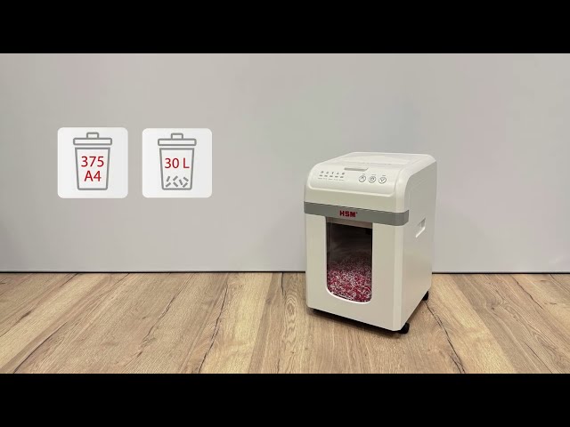 Vídeo relacionado con HSM shredstar Autofeed X300 - Trituradora de papel, 300 hojas, para oficina, oficina en casa, clips de papel, tarjetas de crédito, 4 x 12 mm, nivel de seguridad P4, depósito de 30 litros