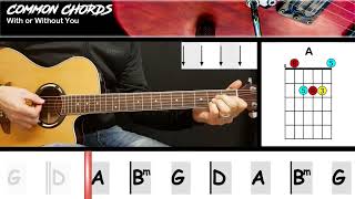 With Or Without You - U2 | EASY GUITAR LESSON | Scrolling Chords &amp; Lyrics