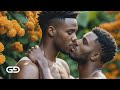Kiss, like flower, like water. Orange lily, African men.